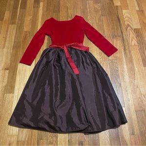 American girl dress, red velvet and brown skirt with Toll size 7